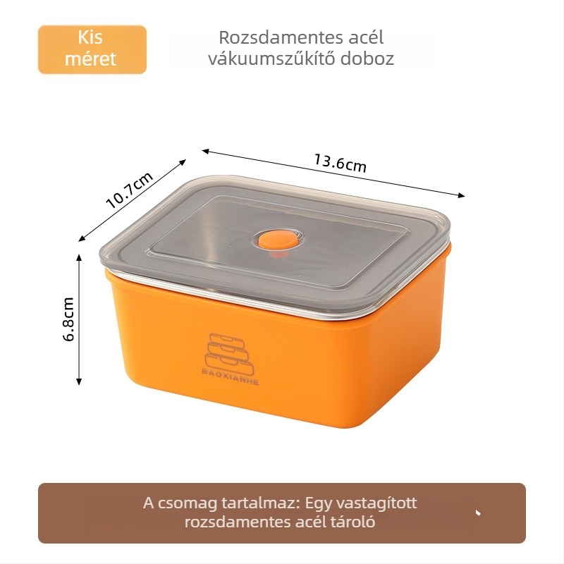 Rozsdamentes acélból készült zárt crisper doboz, téglalap alakú, dupla zárással, mikrózható, kapacitás 501–800 ml
