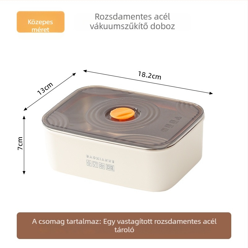 Rozsdamentes acélból készült zárt crisper doboz, téglalap alakú, dupla zárással, mikrózható, kapacitás 501–800 ml