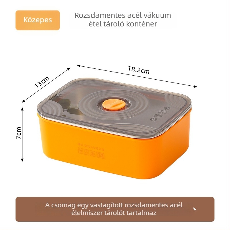 Rozsdamentes acélból készült zárt crisper doboz, téglalap alakú, dupla zárással, mikrózható, kapacitás 501–800 ml