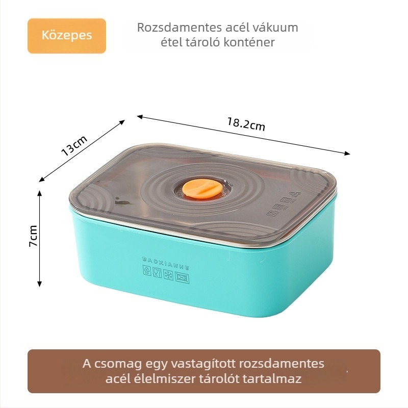 Rozsdamentes acélból készült zárt crisper doboz, téglalap alakú, dupla zárással, mikrózható, kapacitás 501–800 ml