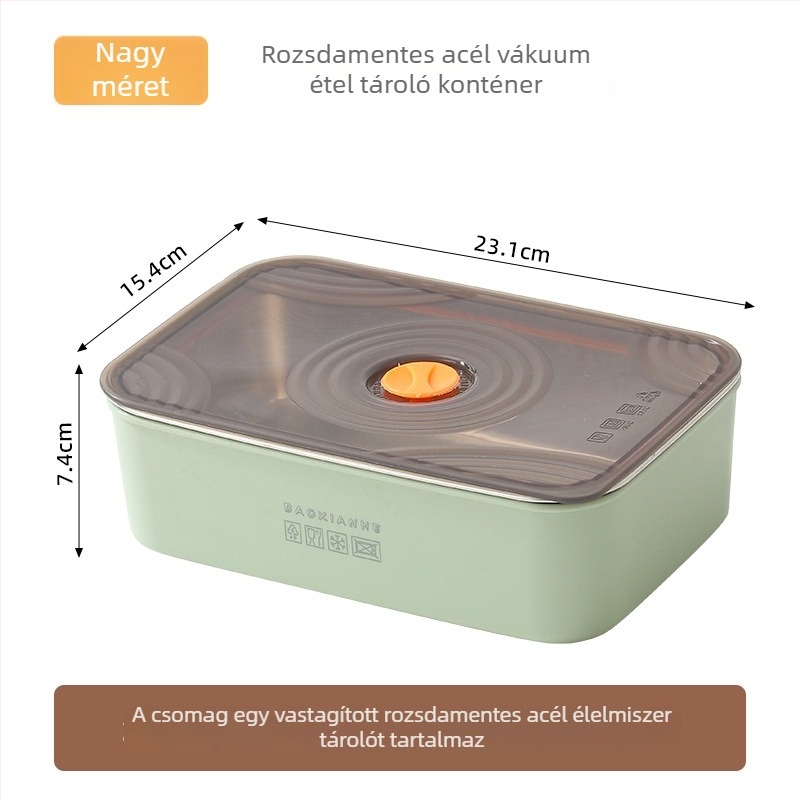 Rozsdamentes acélból készült zárt crisper doboz, téglalap alakú, dupla zárással, mikrózható, kapacitás 501–800 ml