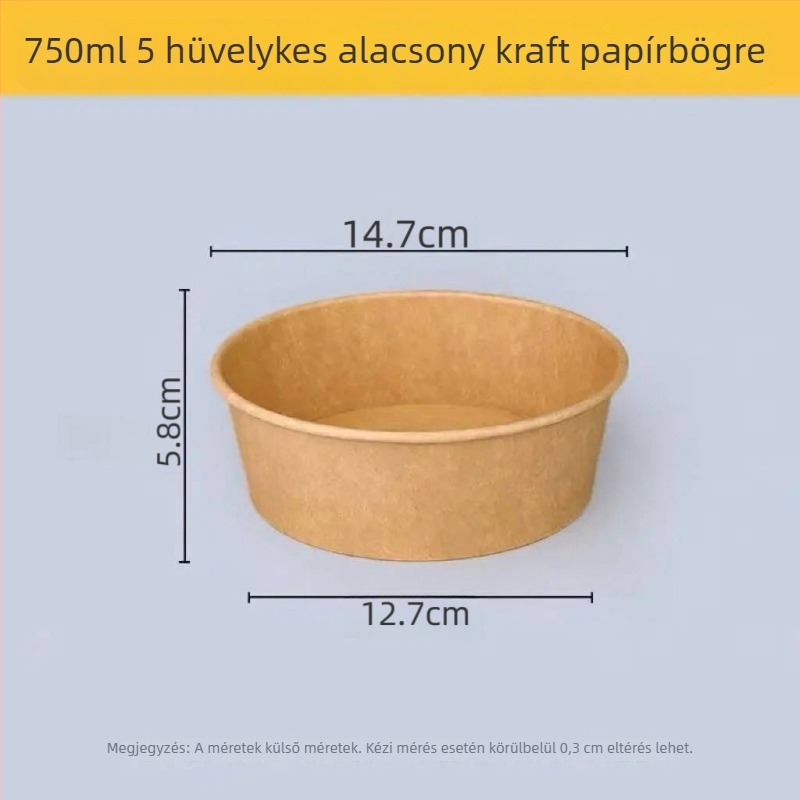 Egyszerhasználatos kör alakú Kraft papírdoboz fedővel – élelmiszer-biztonság, hőálló