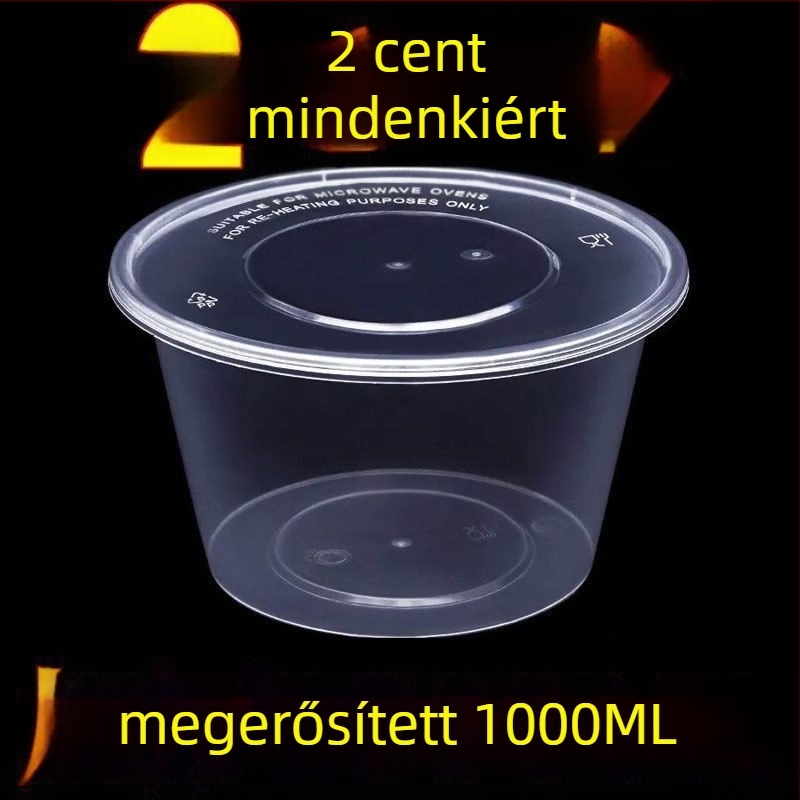 Kör alakú, egyszer használatos ebédes doboz, 1000 ml, műanyagból, átlátszó kivitel, leveses tálat tartalmaz