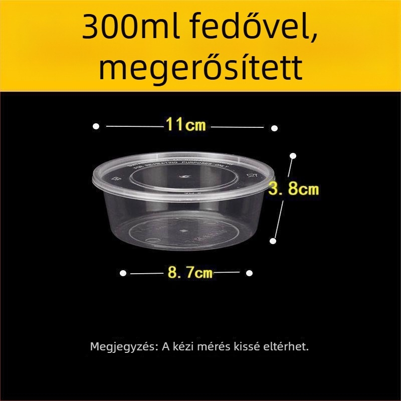 Kör alakú, egyszer használatos ebédes doboz, 1000 ml, műanyagból, átlátszó kivitel, leveses tálat tartalmaz