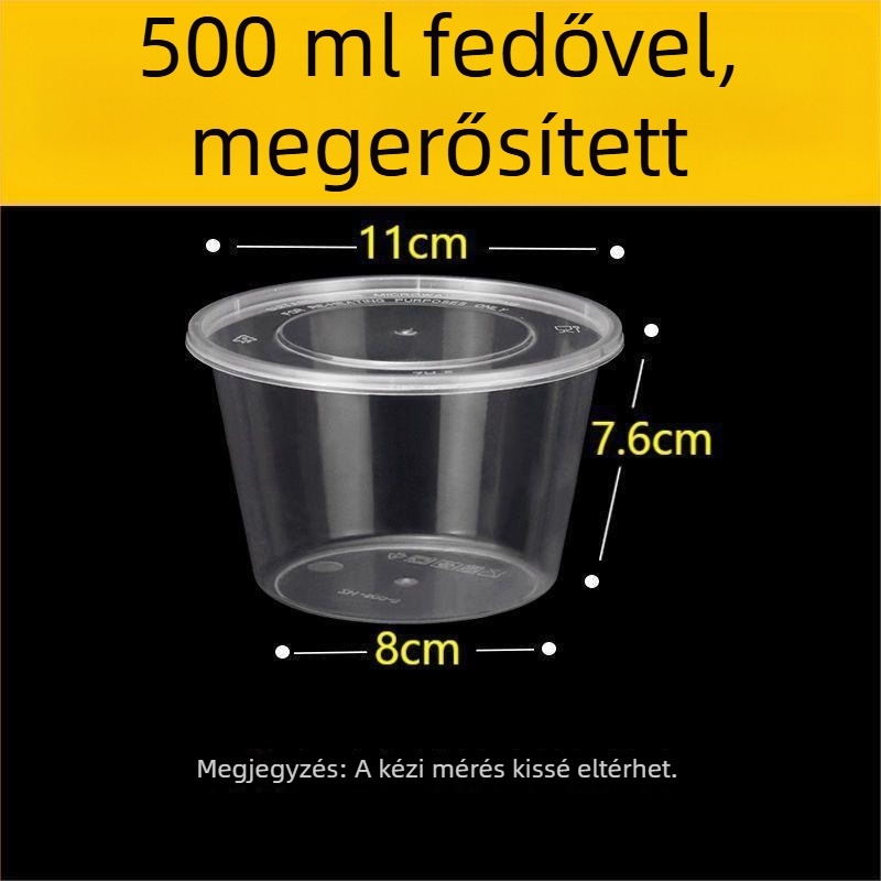 Kör alakú, egyszer használatos ebédes doboz, 1000 ml, műanyagból, átlátszó kivitel, leveses tálat tartalmaz