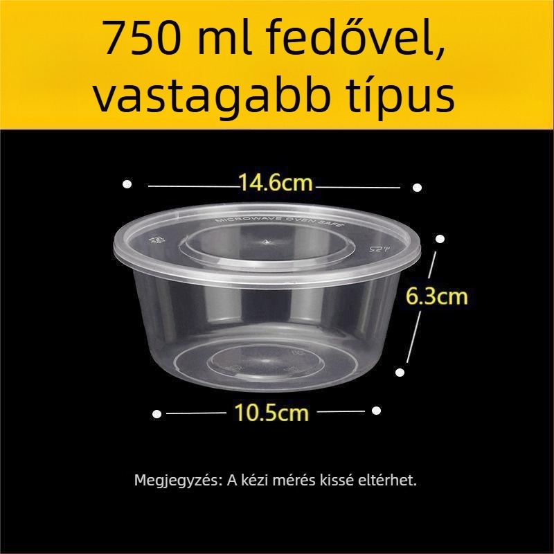 Kör alakú, egyszer használatos ebédes doboz, 1000 ml, műanyagból, átlátszó kivitel, leveses tálat tartalmaz