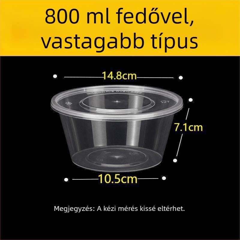 Kör alakú, egyszer használatos ebédes doboz, 1000 ml, műanyagból, átlátszó kivitel, leveses tálat tartalmaz