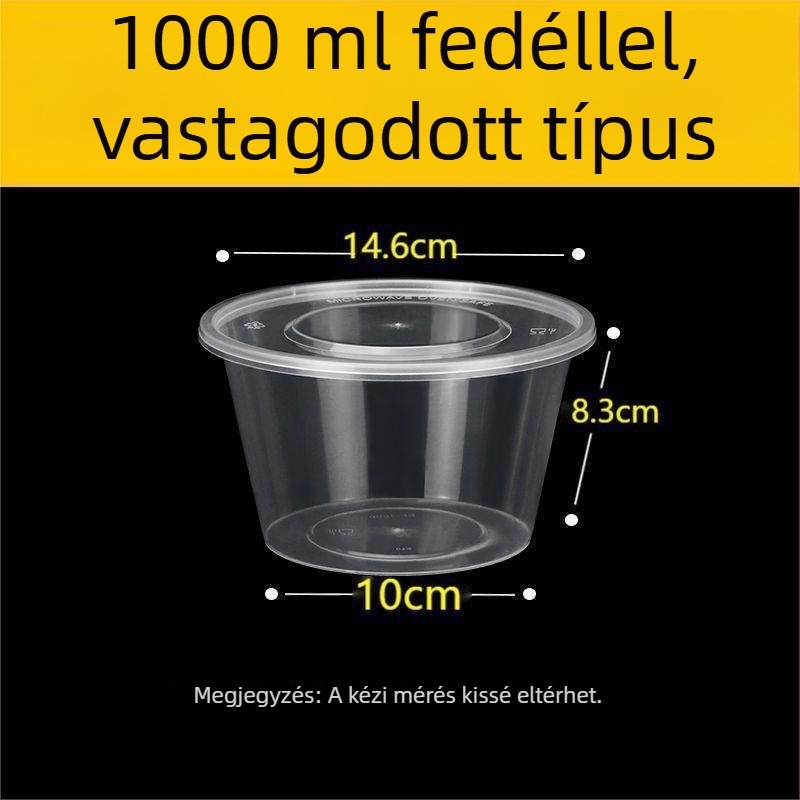 Kör alakú, egyszer használatos ebédes doboz, 1000 ml, műanyagból, átlátszó kivitel, leveses tálat tartalmaz