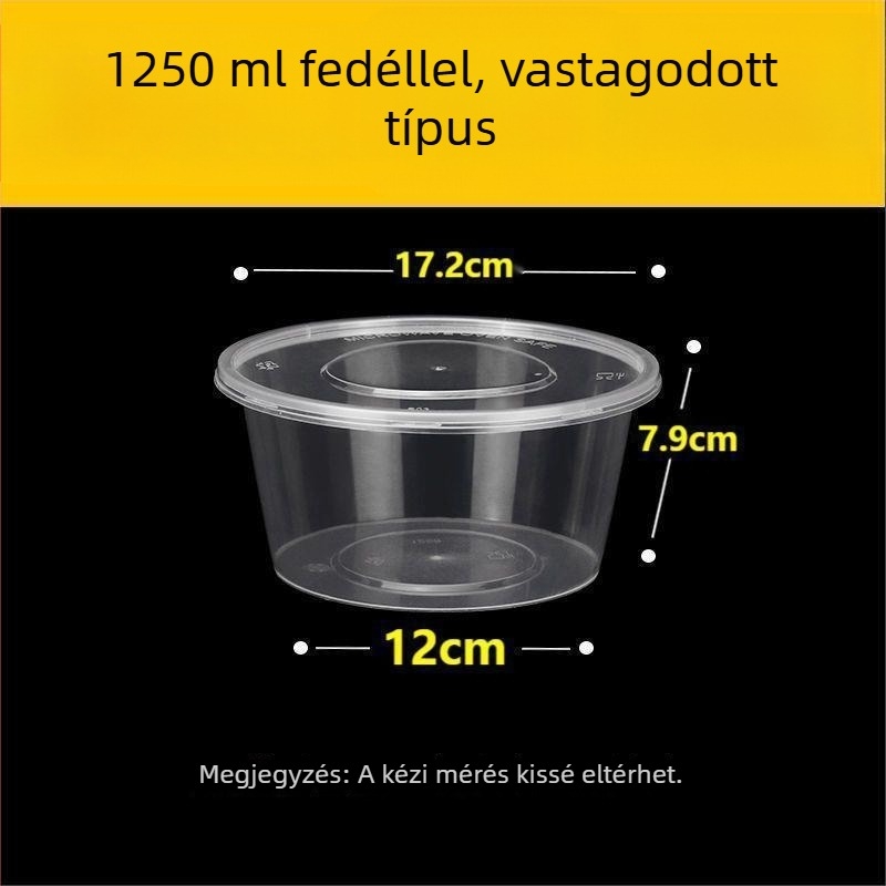 Kör alakú, egyszer használatos ebédes doboz, 1000 ml, műanyagból, átlátszó kivitel, leveses tálat tartalmaz