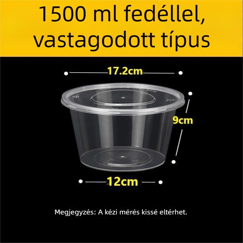 Kör alakú, egyszer használatos ebédes doboz, 1000 ml, műanyagból, átlátszó kivitel, leveses tálat tartalmaz