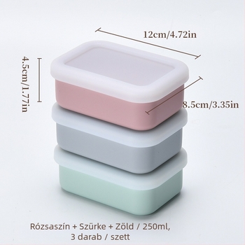Irodai ebédes doboz szilikonból, mikrohullámú sütőben használható, téglalap alakú, kapacitás 800–1000 ml, friss ételek megőrzése
