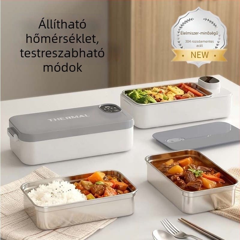 Elektromos ebédes doboz vízmentes fűtéssel, USB táplálás 5V 15W, belső tartály rozsdamentes acélból, Modell F13