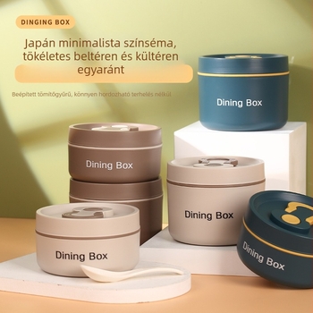 304 rozsdamentes acélből készült ebédes doboz izolált tárolóval és leveses pohárral, kör alakú, 800–1000 ml, hordozható, nem mikrózható