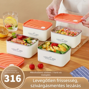 304 rozsdamentes acél dupla rétegű ebédes doboz, téglalap alakú, mikrózható, 501–800 ml, japán minimalist stílus, újrahasználható, anti-szivárgás és anti-égés védelem