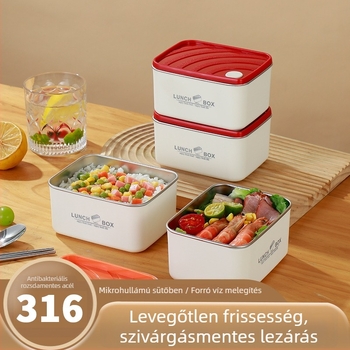 304 rozsdamentes acél dupla rétegű ebédes doboz, téglalap alakú, mikrózható, 501–800 ml, japán minimalist stílus, újrahasználható, anti-szivárgás és anti-égés védelem