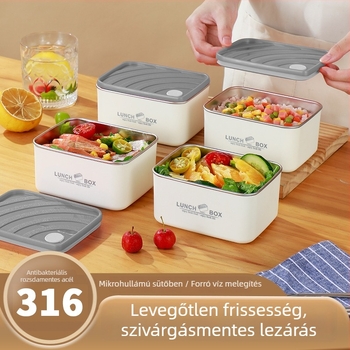 304 rozsdamentes acél dupla rétegű ebédes doboz, téglalap alakú, mikrózható, 501–800 ml, japán minimalist stílus, újrahasználható, anti-szivárgás és anti-égés védelem