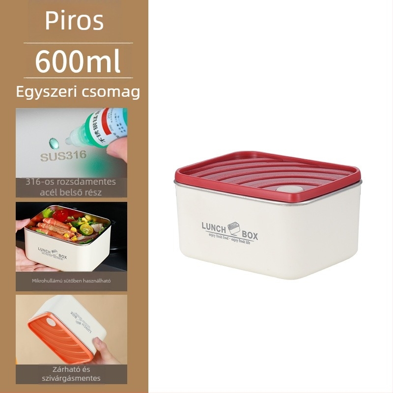 304 rozsdamentes acél dupla rétegű ebédes doboz, téglalap alakú, mikrózható, 501–800 ml, japán minimalist stílus, újrahasználható, anti-szivárgás és anti-égés védelem