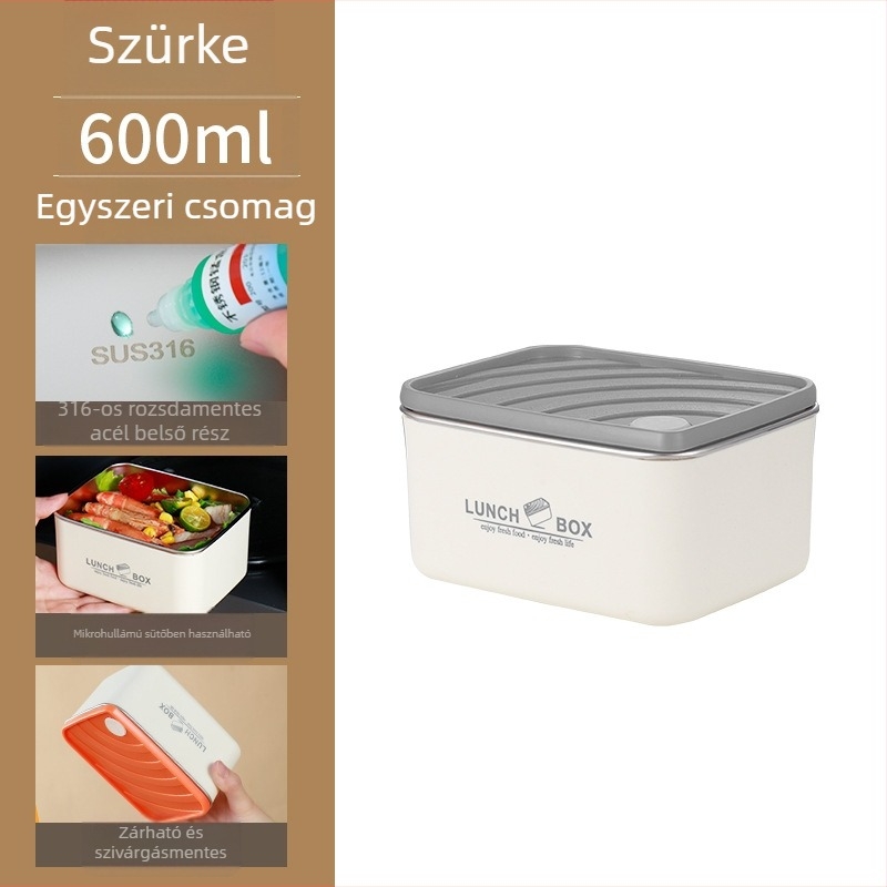 304 rozsdamentes acél dupla rétegű ebédes doboz, téglalap alakú, mikrózható, 501–800 ml, japán minimalist stílus, újrahasználható, anti-szivárgás és anti-égés védelem