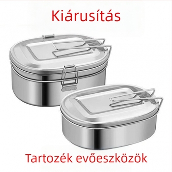 Ebédes doboz rozsdamentes acélból, 400-as sorozat, téglalap alakú fedéllel, nosztalgikus stílus, mikrohullámú sütőben használható, 500 ml