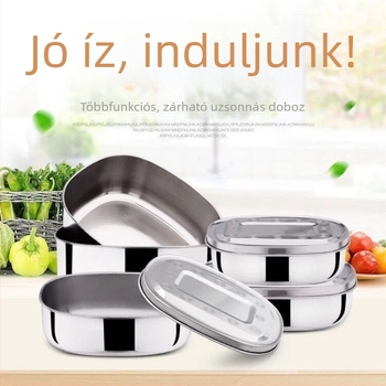 Ebédes doboz rozsdamentes acélból, 400-as sorozat, téglalap alakú fedéllel, nosztalgikus stílus, mikrohullámú sütőben használható, 500 ml