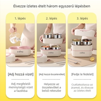 Elektromos ebédes doboz – nagy kapacitású, 2,0 L, levehető belső tartály 304 rozsdamentes acélból, 250W fűtés, 220V-os ellátás, szigetelt kialakítás
