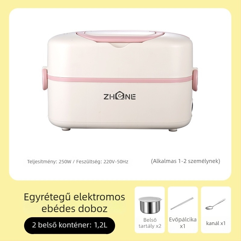 Elektromos ebédes doboz – nagy kapacitású, 2,0 L, levehető belső tartály 304 rozsdamentes acélból, 250W fűtés, 220V-os ellátás, szigetelt kialakítás