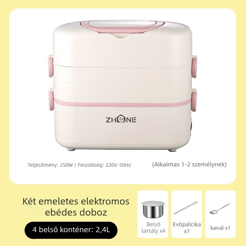 Elektromos ebédes doboz – nagy kapacitású, 2,0 L, levehető belső tartály 304 rozsdamentes acélból, 250W fűtés, 220V-os ellátás, szigetelt kialakítás