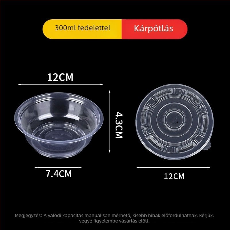 Egyszer használatos műanyag tál, kör alakú, élelmiszer-minőségű, vastag falú, 300–900 ml kapacitás, 600 db/doboz