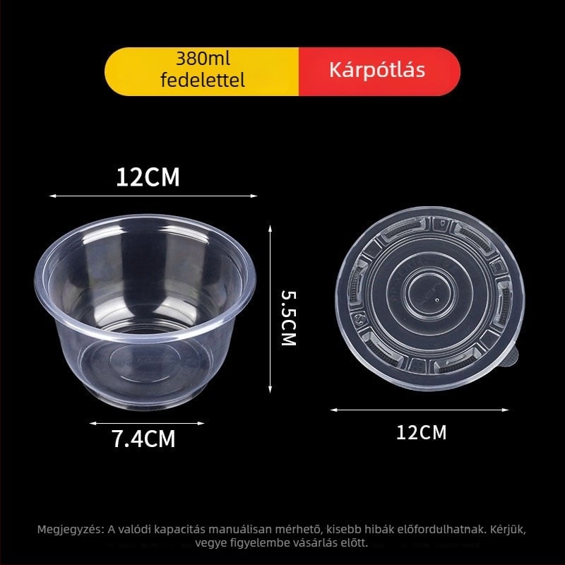 Egyszer használatos műanyag tál, kör alakú, élelmiszer-minőségű, vastag falú, 300–900 ml kapacitás, 600 db/doboz