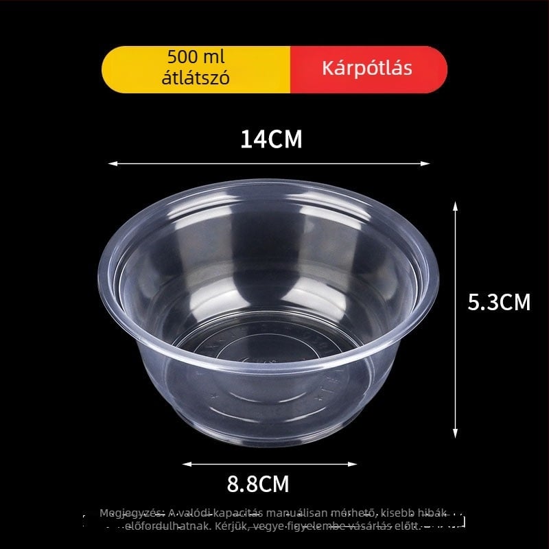 Egyszer használatos műanyag tál, kör alakú, élelmiszer-minőségű, vastag falú, 300–900 ml kapacitás, 600 db/doboz