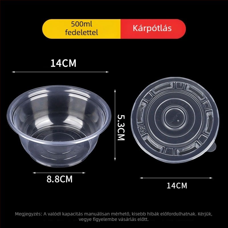 Egyszer használatos műanyag tál, kör alakú, élelmiszer-minőségű, vastag falú, 300–900 ml kapacitás, 600 db/doboz