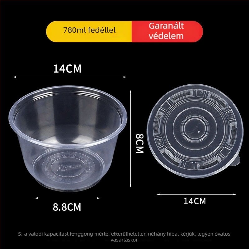 Egyszer használatos műanyag tál, kör alakú, élelmiszer-minőségű, vastag falú, 300–900 ml kapacitás, 600 db/doboz