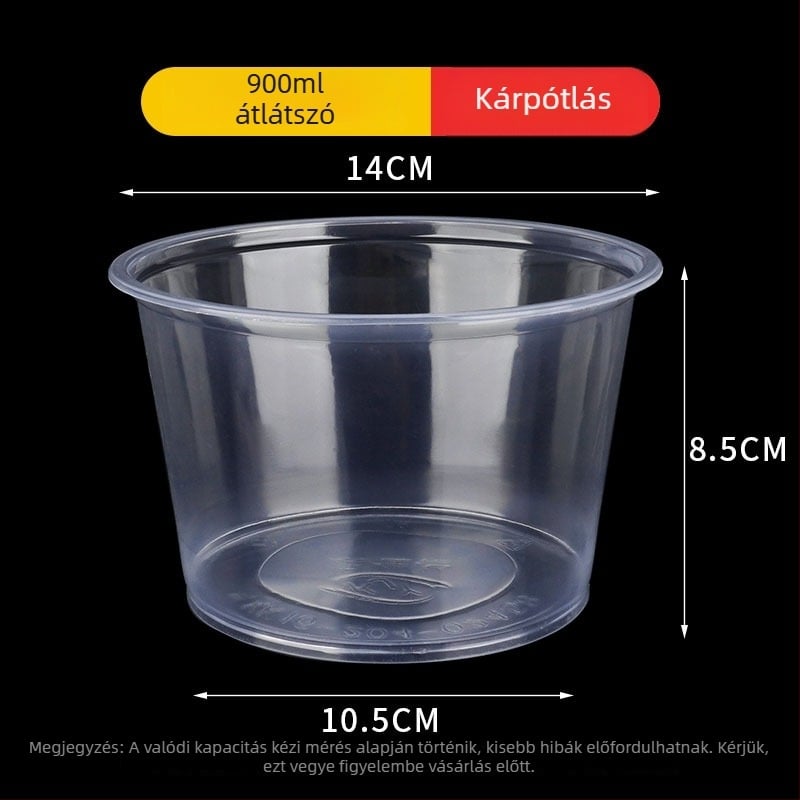 Egyszer használatos műanyag tál, kör alakú, élelmiszer-minőségű, vastag falú, 300–900 ml kapacitás, 600 db/doboz
