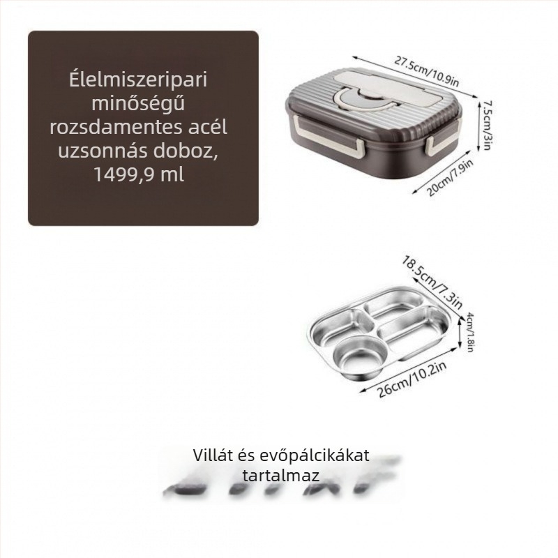 Élelmiszer-minőségű 316 rozsdamentes acélból készült hőszigetelt ebédes doboz fedéllel, négy rekesz, hordozható iroda- és iskolai ebédhez