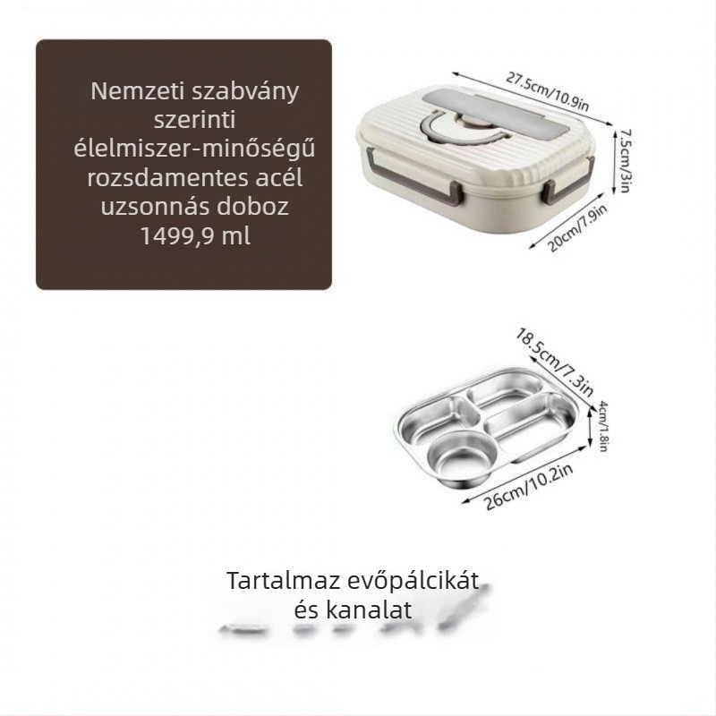 Élelmiszer-minőségű 316 rozsdamentes acélból készült hőszigetelt ebédes doboz fedéllel, négy rekesz, hordozható iroda- és iskolai ebédhez