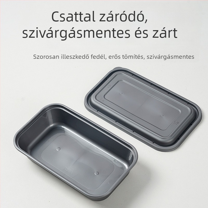 Egyszer használatos téglalap alakú ebédtálca, mikrohullámú sütőben használható, élelmiszer-minőségű PP, logónyomtatási lehetőség