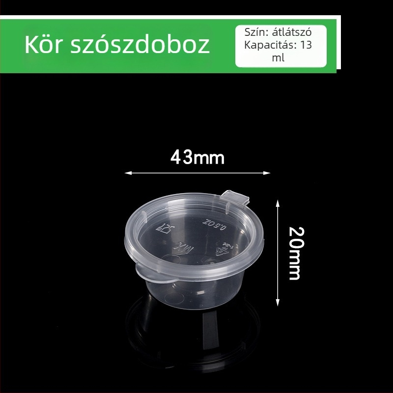 Egyszer használatos szósz pohár elvitelhez fedővel, műanyagból, mikrohullámú sütőben használható, logó nyomtatás elérhető, testreszabás elérhető