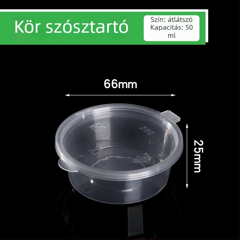 Egyszer használatos szósz pohár elvitelhez fedővel, műanyagból, mikrohullámú sütőben használható, logó nyomtatás elérhető, testreszabás elérhető