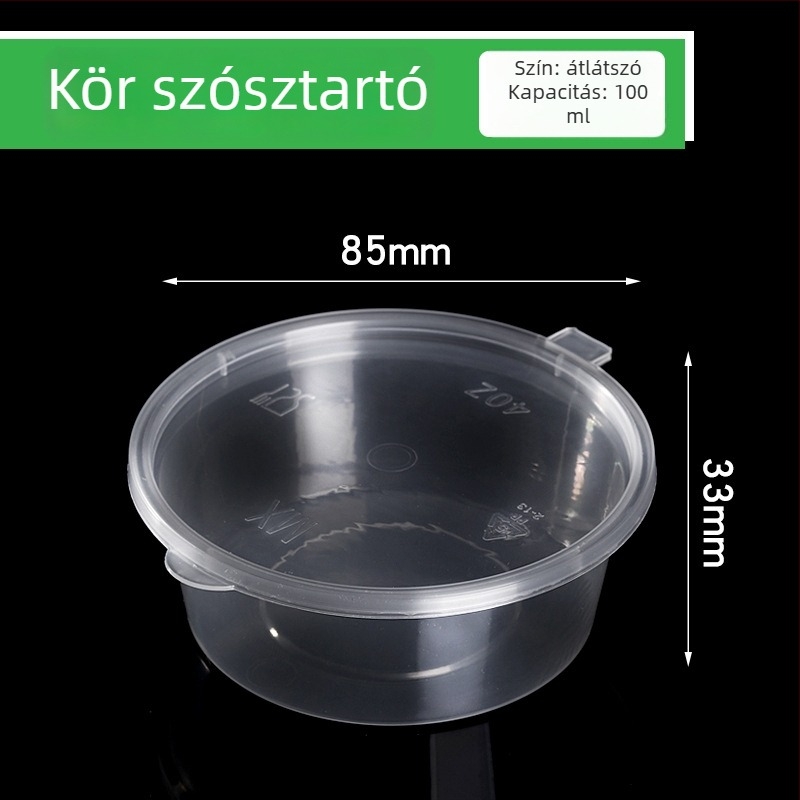 Egyszer használatos szósz pohár elvitelhez fedővel, műanyagból, mikrohullámú sütőben használható, logó nyomtatás elérhető, testreszabás elérhető