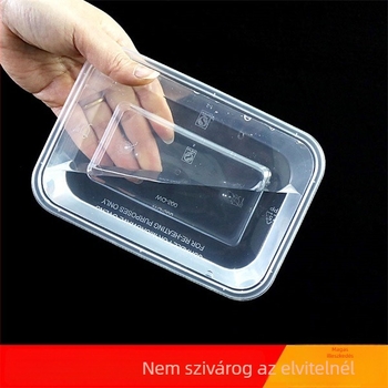 Fedő nélküli egyszerhasználatos elviteles doboz, megerősített téglalap alakú műanyag doboz, PP-5 anyag, 50 darabos csomag, mikrohullámú sütőbe alkalmas