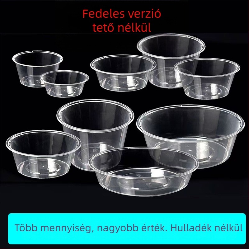 Fedő nélküli egyszerhasználatos elviteles doboz, megerősített téglalap alakú műanyag doboz, PP-5 anyag, 50 darabos csomag, mikrohullámú sütőbe alkalmas