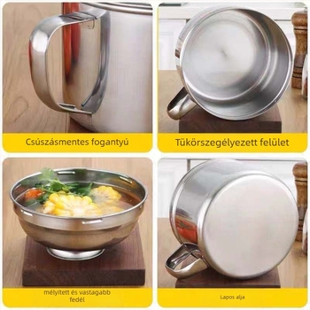 Rozsdamentes acél háromszintes ebédes doboz, kapacitás 300 ml alatt, irodai használatra, mikróban nem használható