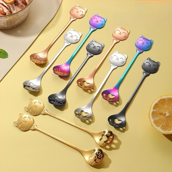 Kávéskanál rozsdamentes acélból, cat paw spoon modell, rajzfilm mintázat, aranyos stílus
