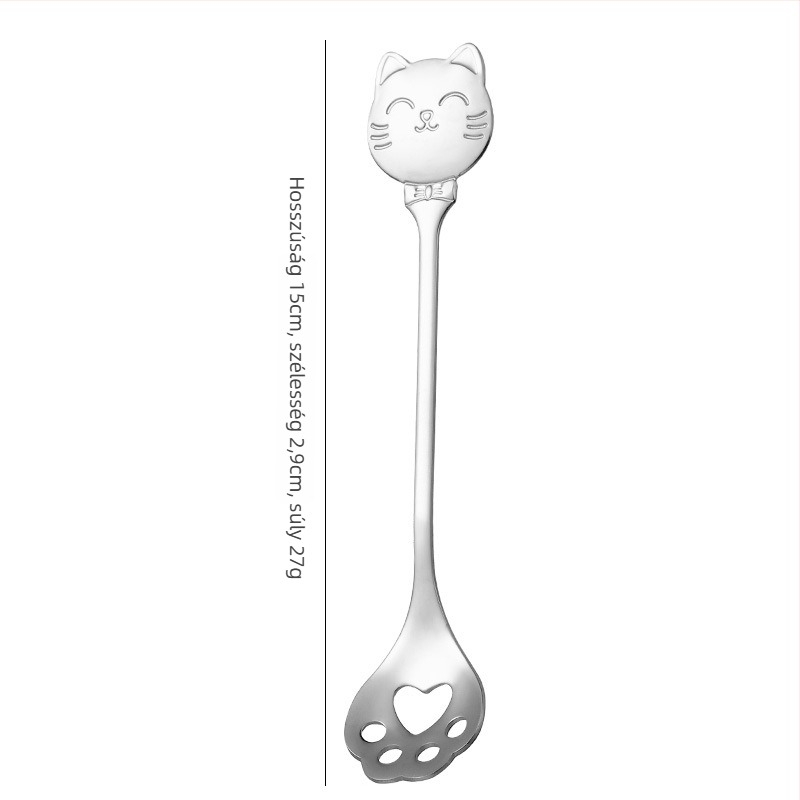 Kávéskanál rozsdamentes acélból, cat paw spoon modell, rajzfilm mintázat, aranyos stílus