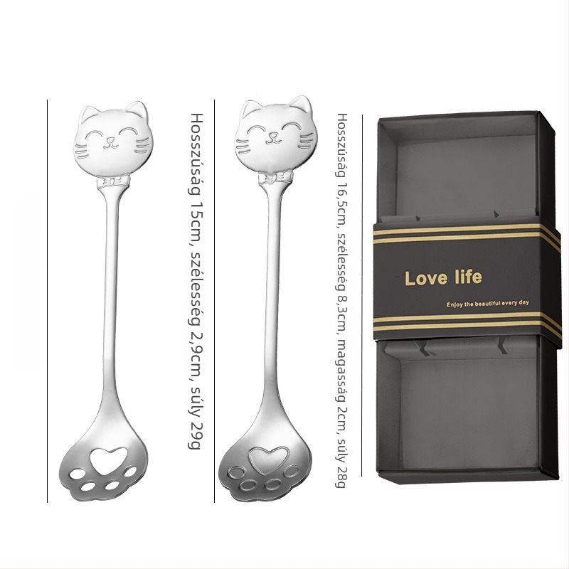 Kávéskanál rozsdamentes acélból, cat paw spoon modell, rajzfilm mintázat, aranyos stílus