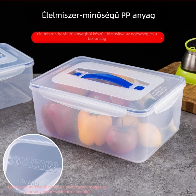 PP anyagú, téglalap alakú átlátszó frissességmegőrző tárolóedény, kapacitás >5 L, mikrohullámú sütőben használható