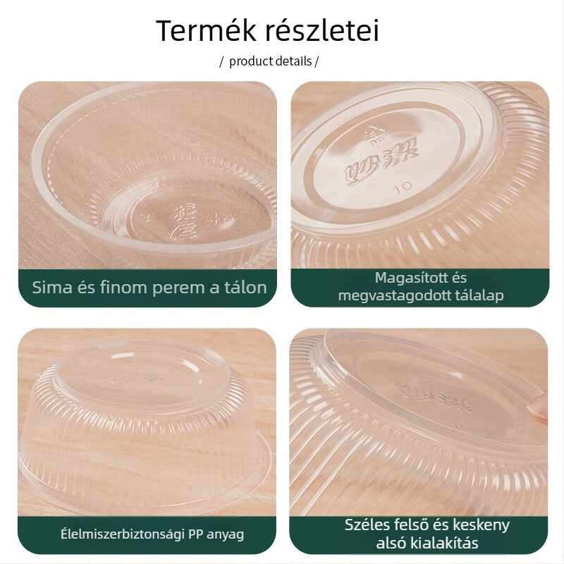 Miaojie eldobható műanyag kerek tál – fedél nélküli, 420 ml/480 ml