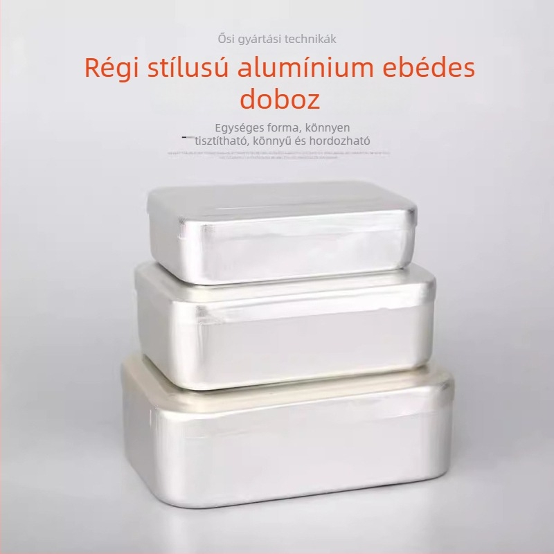 Alumínium ebédes doboz, téglalap alakú, 1–2 L, hordozható, szigetelés nélküli
