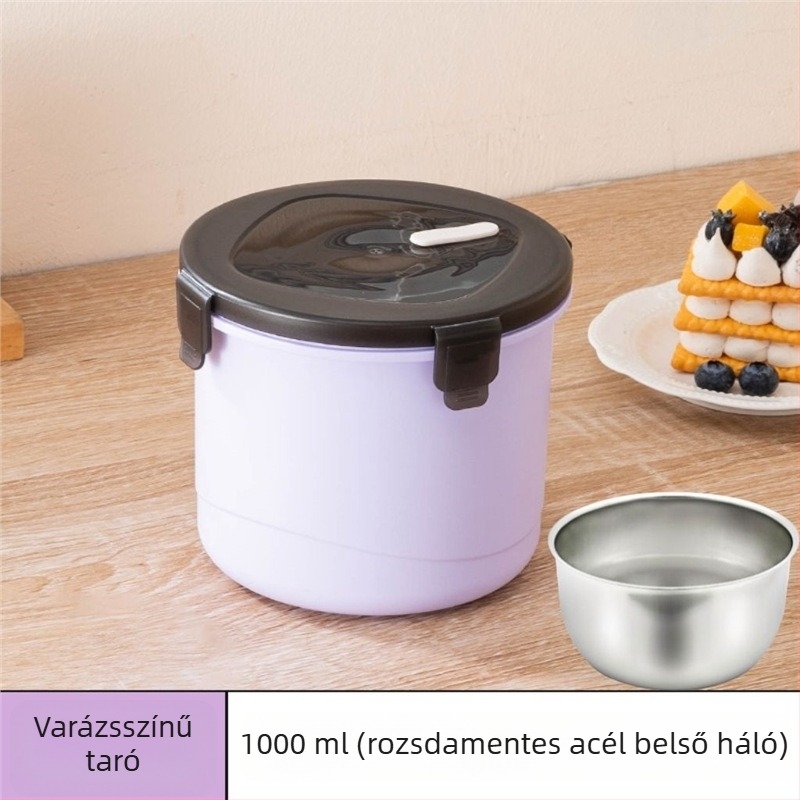 Diákoknak készült rozsdamentes acél ebédes doboz, dupla rétegű, elektromos fűtés, mikróbarát, kapacitás 300 ml alatt, szigetelt