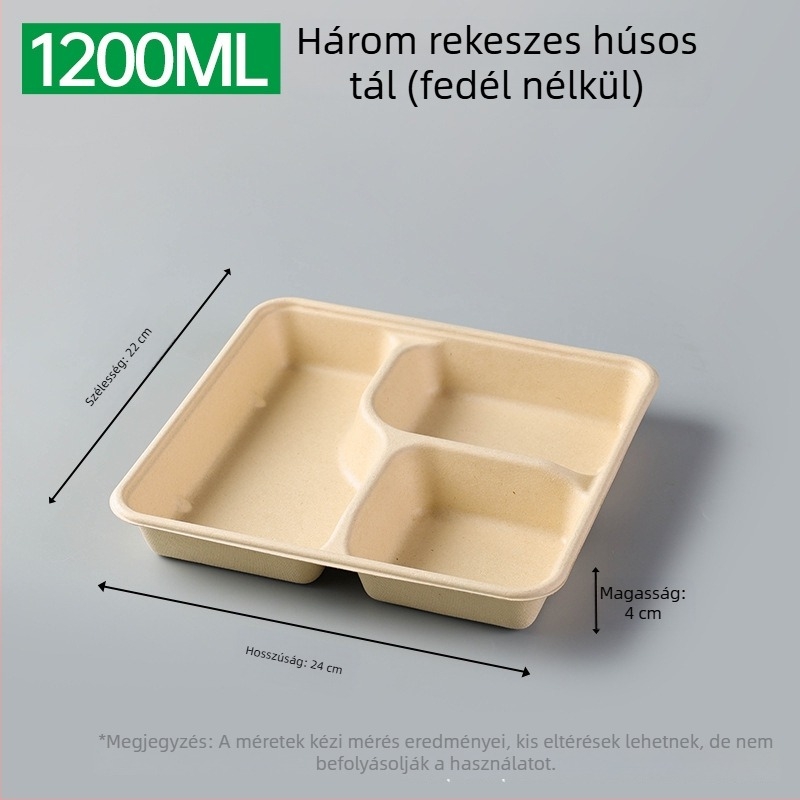 Egyszer használatos, több rekeszű ebédes doboz cukornád rostból (3/4/5 rekesz), mikróbarát, biológiailag lebomló, 25 db/os csomag